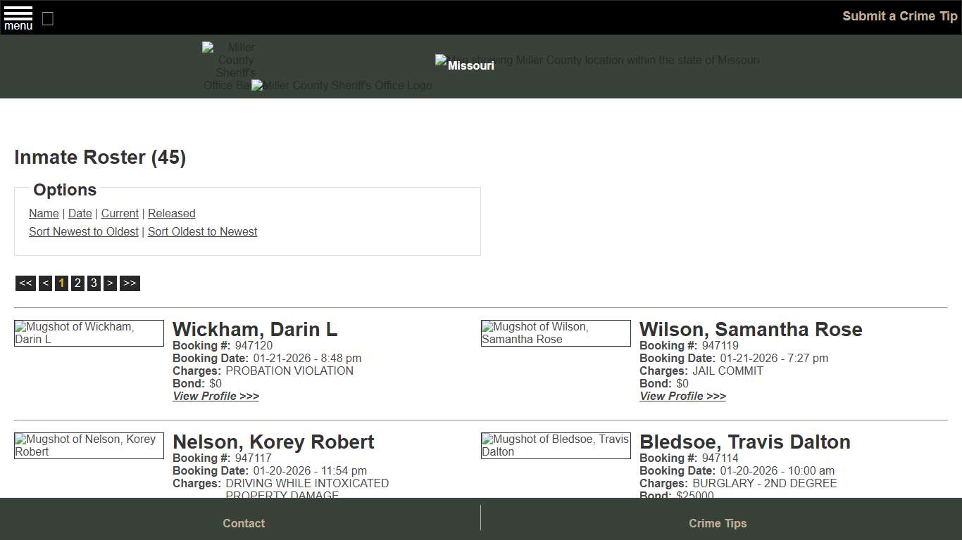 Inmate Roster - Current Inmates Booking Date Descending - Miller County Sheriff MO